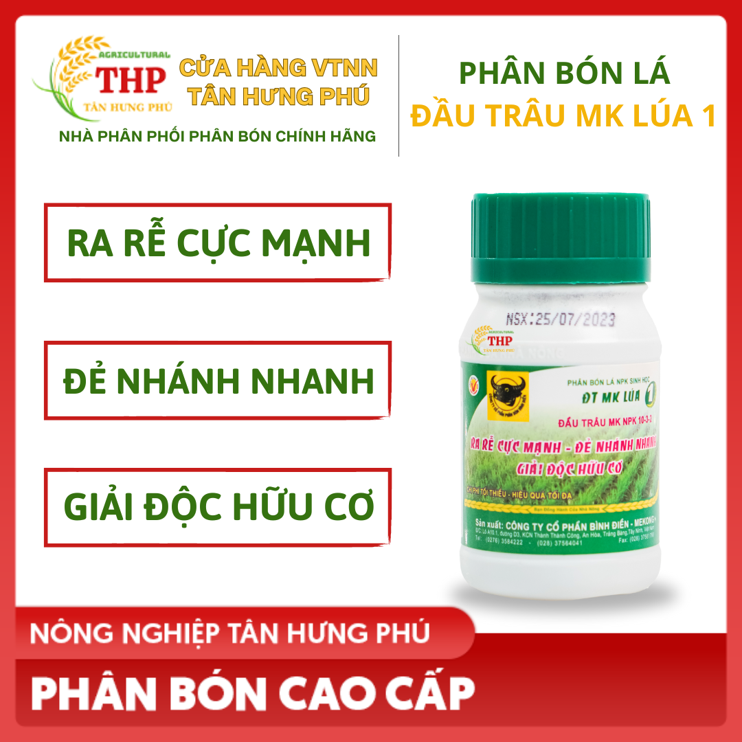 Phân Bón NPK Sinh Học Đầu Trâu MK-Lúa 1 (10-3-2) | Phân bón lúa | Phân Bón lá NPK Sinh Học | chai 100ml