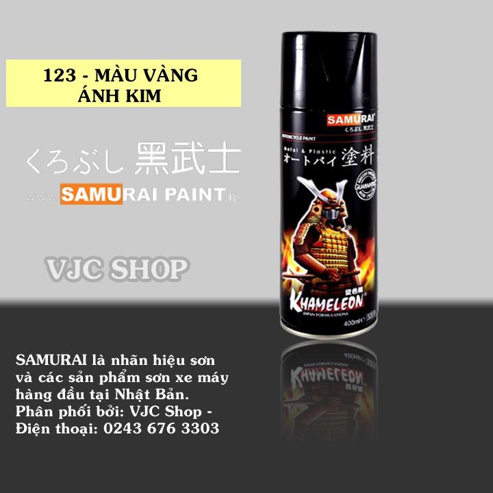 Chai sơn xịt sơn dành cho xe máy cao cấp SAMURAI màu vàng ánh kim 123 dung tích 400 ml