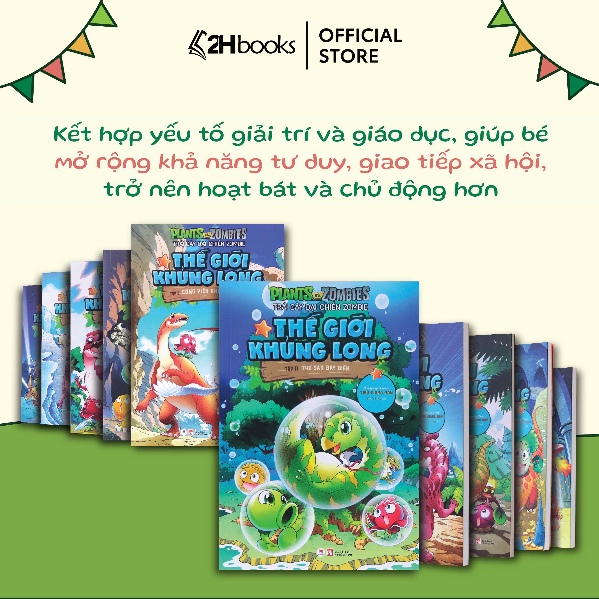 Sách Plants vs Zombies, Trái cây đại chiến zombie, Thế giới khủng long, Truyện tranh cho bé, 2HBooks