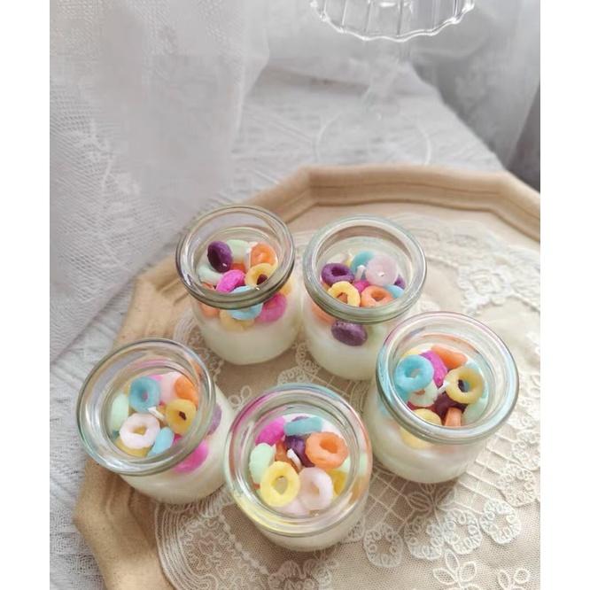 Nến Thơm Ly Sữa Chua Topping Kẹo Vòng Màu Sắc Handmade Không Khói, Phụ Kiện Decor - Dory Lab