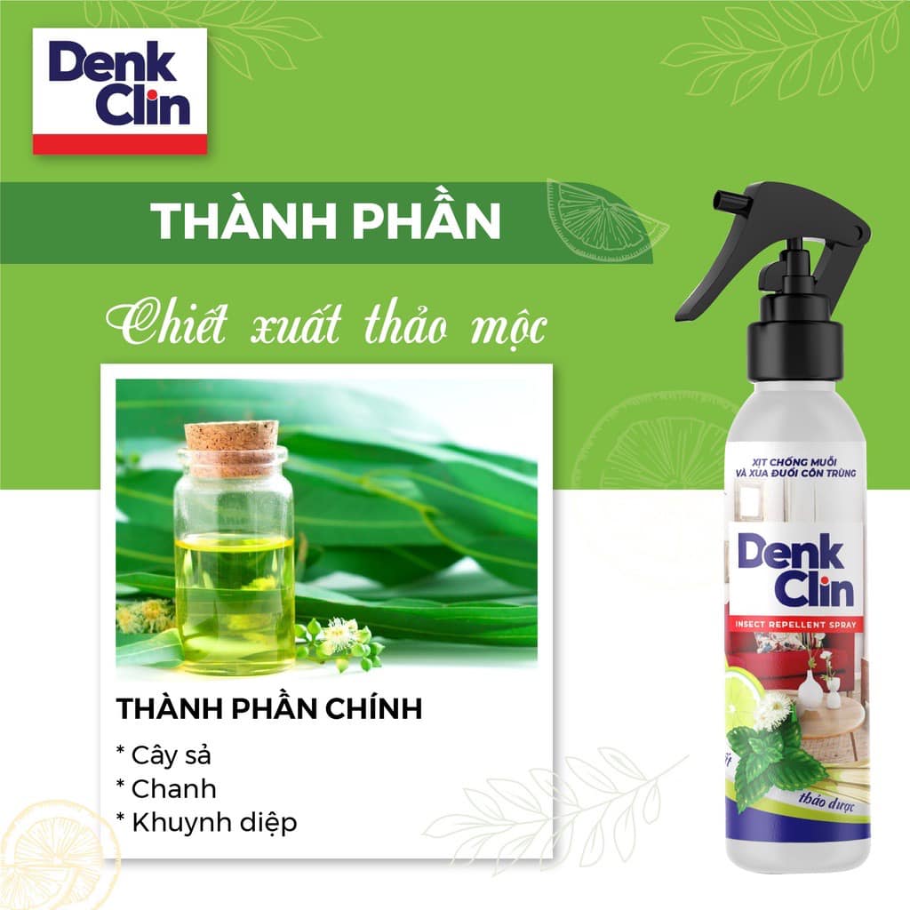 XỊT ĐUỔI MUỖI, ĐUỔI CÔN TRÙNG DENKCLIN THÀNH PHẨN THẢO DƯỢC AN TOÀN - 200ML