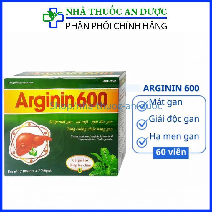 Viên uống bổ gan Arginin 600 mát gan - giải độc gan - hạ men gan Hộp 60 viên nang