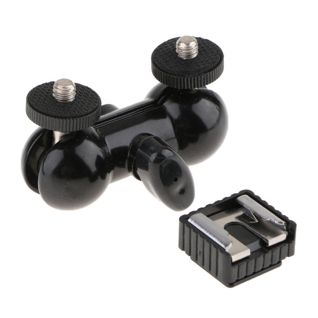 360 Degree Double Ballhead & 1/4" Screw for LED Lights Flash Lights Monitor