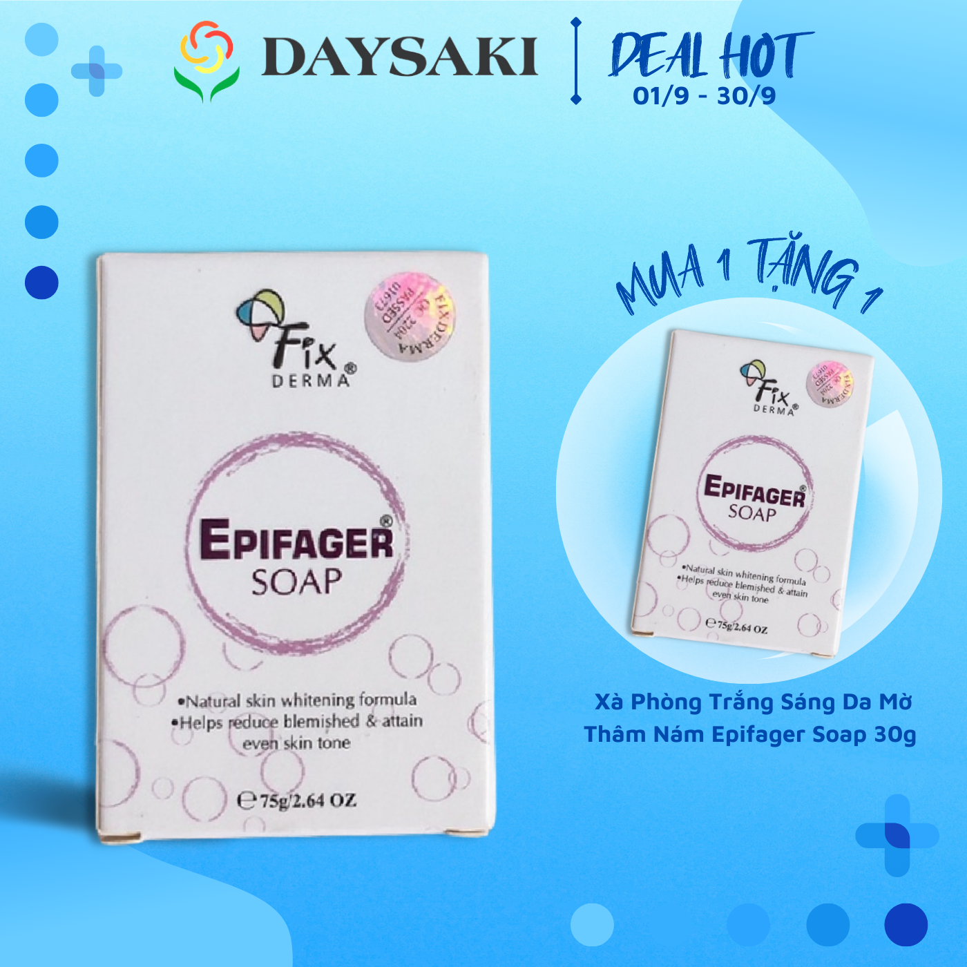 Fixderma Xà Phòng Trắng Sáng Da Mờ Thâm Nám Epifager Soap 75g