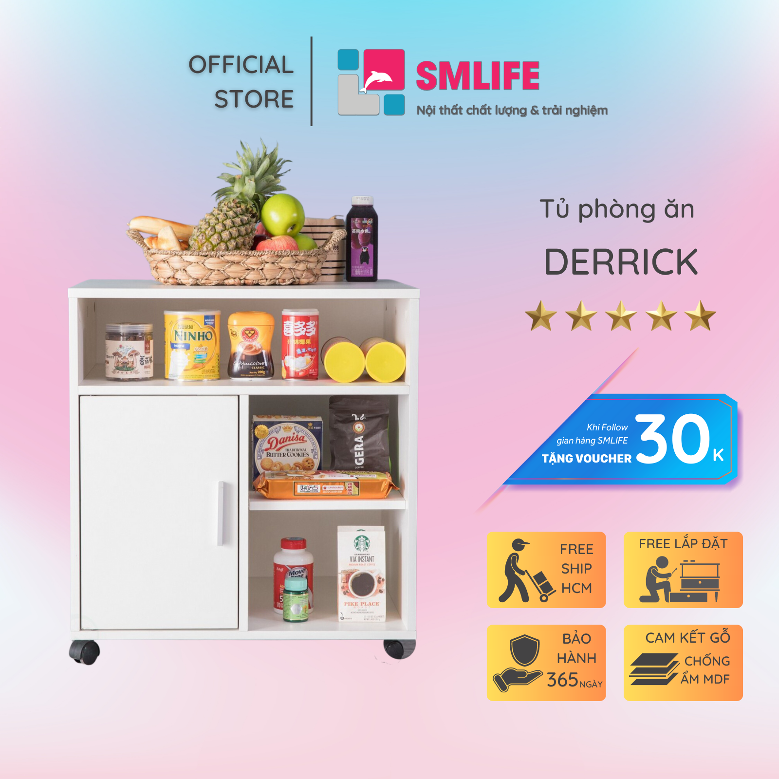 Hình ảnh Tủ phòng ăn bằng gỗ kiểu dáng nhỏ gọn SMLIFE Derrick