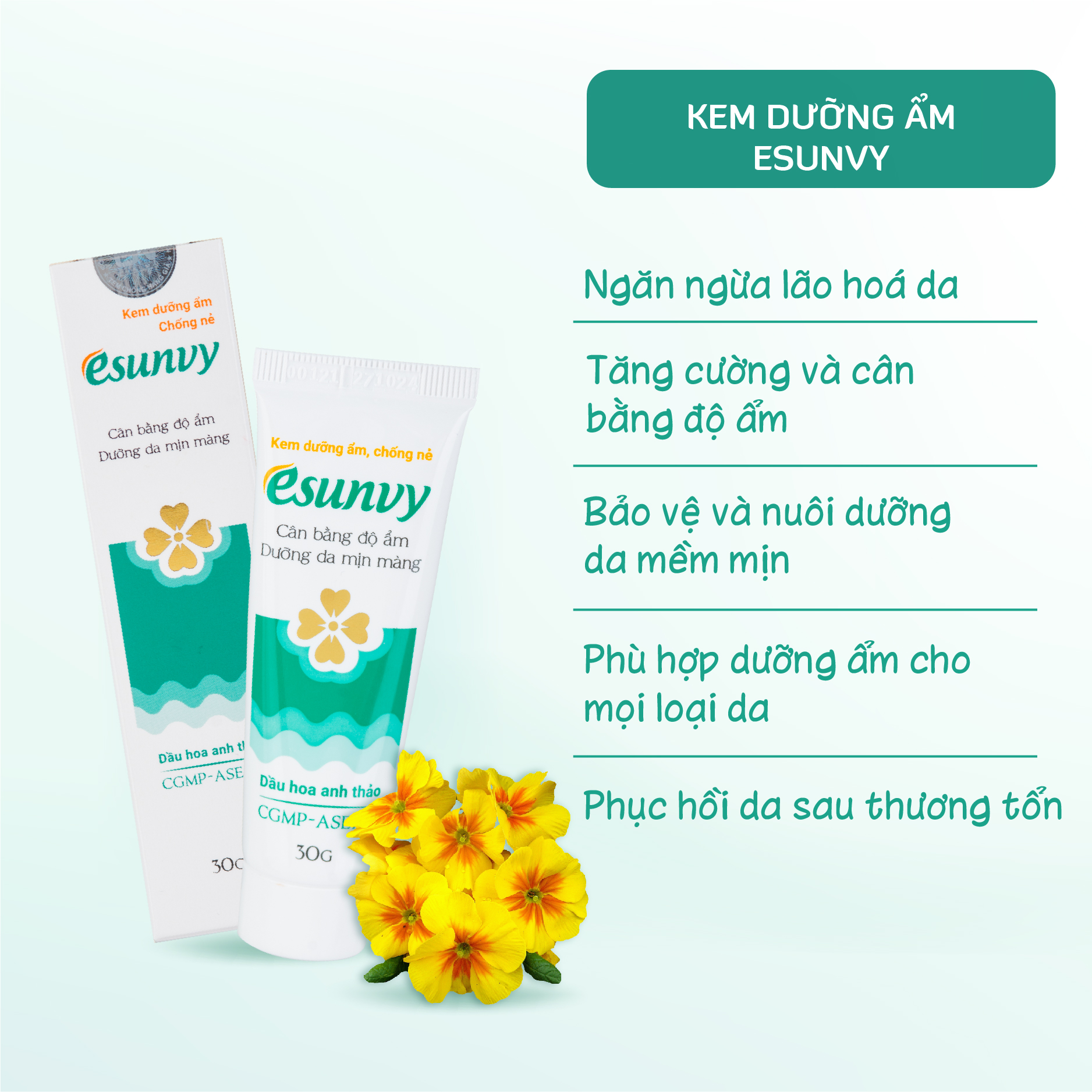 Kem Dưỡng Ẩm, Chống Nẻ Esunvy Tăng Cường Độ Ẩm, Làm Mềm Da An Toàn Dịu Nhẹ Tuýp 50g TMP001