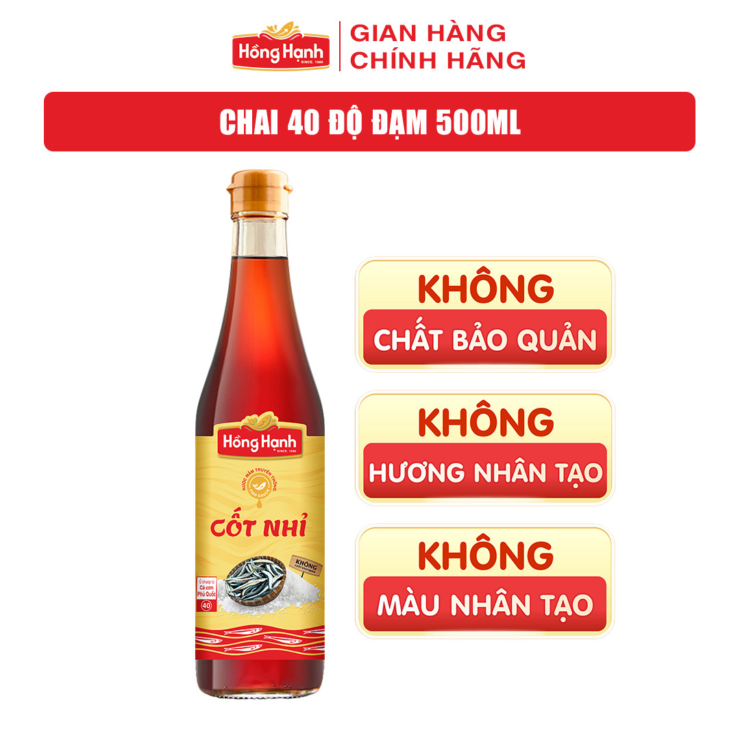 Nước mắm truyền thống Phú Quốc Hồng Hạnh Cốt Nhỉ 40 độ đạm dung tích 500ML - Chấm sống tuyệt ngon, vẹn tròn dưỡng chất