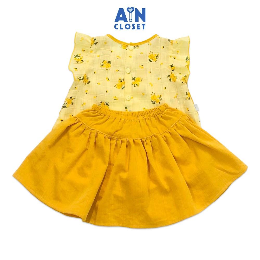 Bộ áo váy ngắn bé gái họa tiết Hoa hồng vàng Golden cotton dệt - AICDBGSQBOYT - AIN Closet