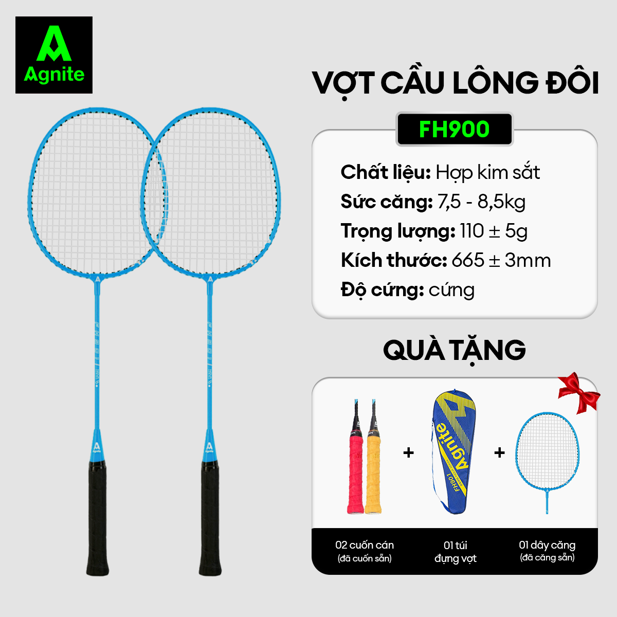 Hình ảnh [TẶNG QUÀ] Bộ 2 vợt cầu lông thế hệ mới Agnite, siêu bền, nhẹ TẶNG kèm hộp cầu và túi đựng FH900/FH901