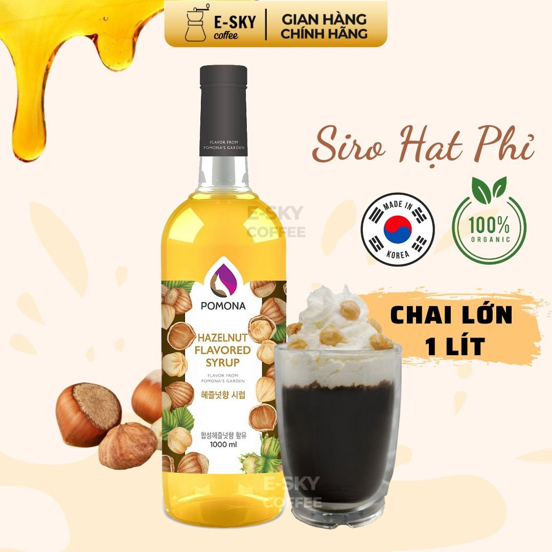 Siro Hạt Phỉ Pomona Hazelnut Syrup Nguyên Liệu Pha Chế Hàn Quốc Chai Thủy Tinh 1 Lít