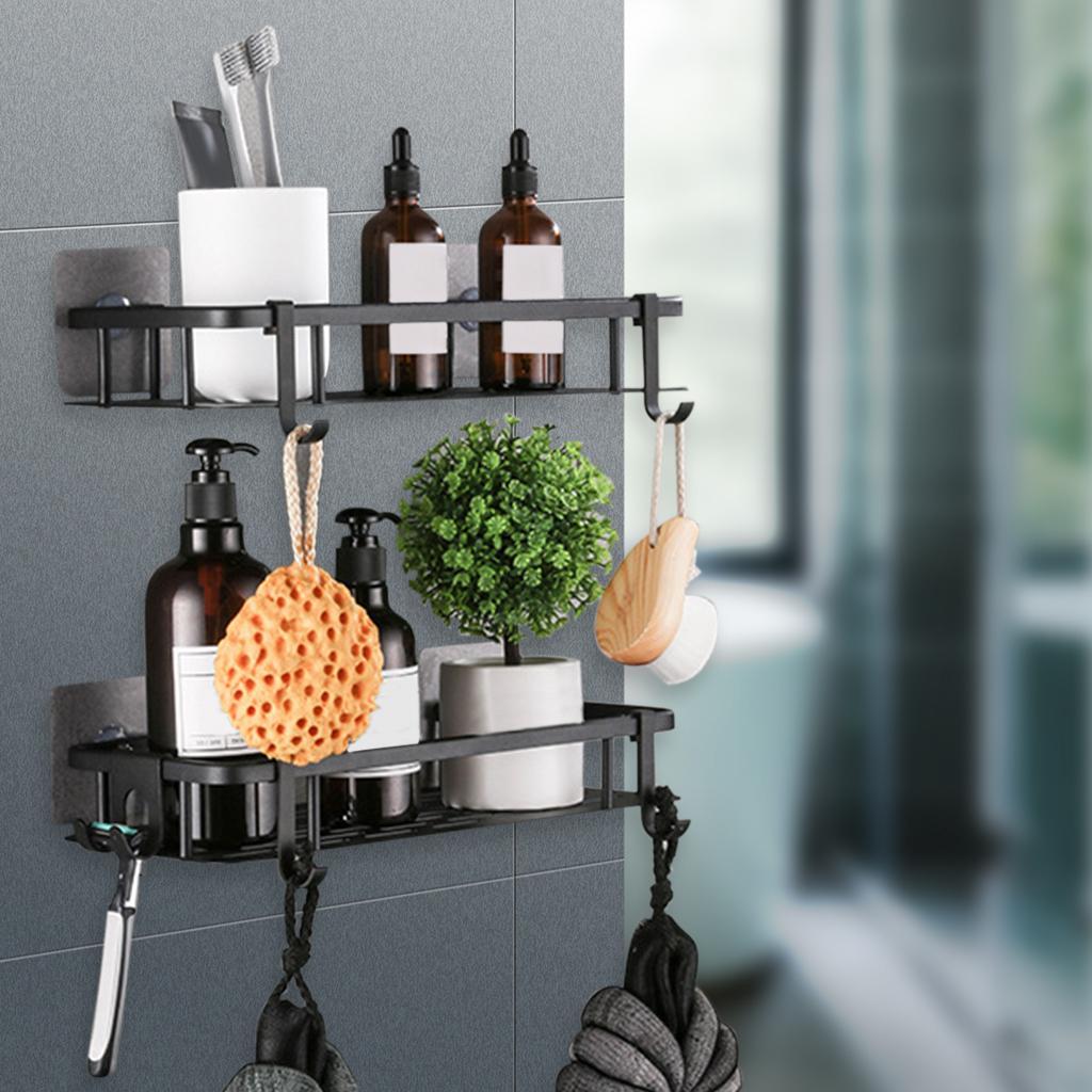 2Pcs Wall Mounted Shower Caddy Shelf No Drilling Storage Basket for Washroom