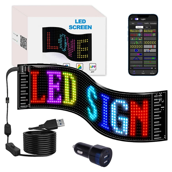 Cao cấp - Màn hình mềm chạy LED Ô Tô LED Matrix RGB Car Smart APP (9.2x37.2cm)