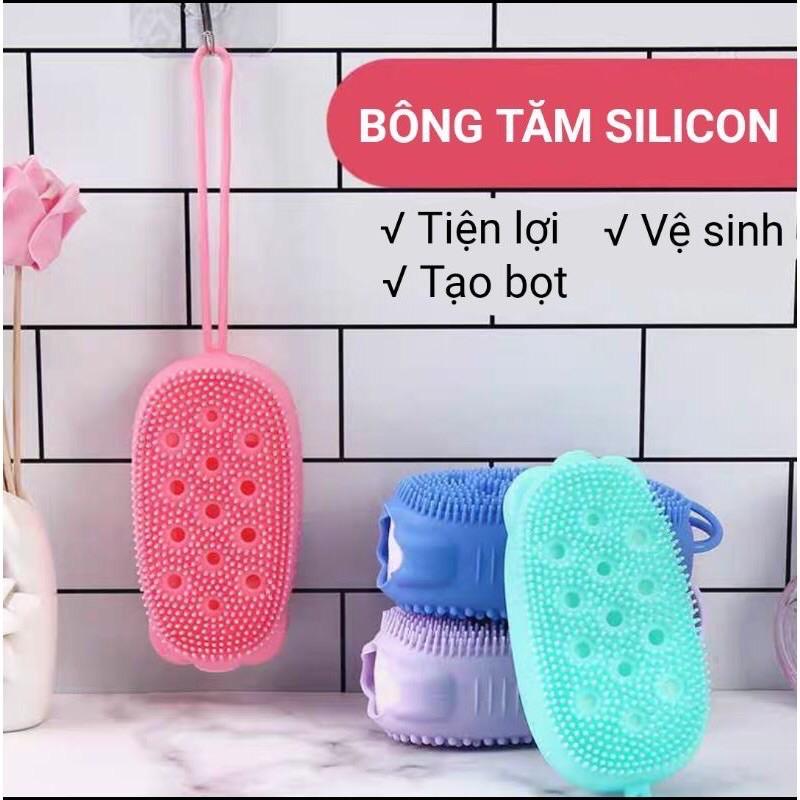 Bông tắm silicon 2 mặt, 1 mặt tẩy da chết massage body, 1 mặt tạo bọt.