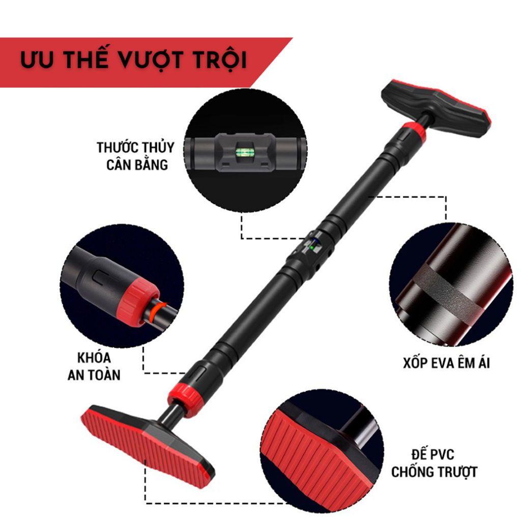 Xà Đơn Chống Xoay Gắn Cửa Treo Tường, Xà Đơn Gắn Tường 2025 Kích Thước 73-125cm Đa Năng Tập Cơ Bụng Bằng Thép Phun Sơn Chống Gỉ Có Thước Nivo Cân Bằng