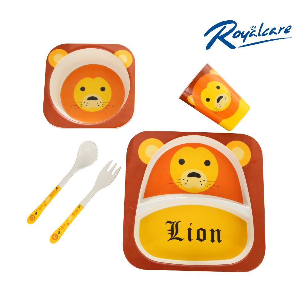 Set ăn dặm 5 món gồm cốc, bát, thìa, dĩa và khay 2 ngăn làm từ bột tre Bamboo kháng khuẩn Royalcare 17006