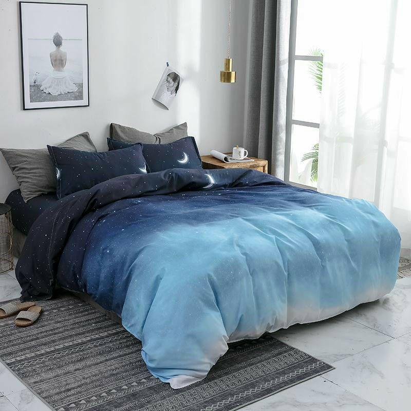 Bộ chăn ga gối cotton fly nhập khẩu bầu trời đêm