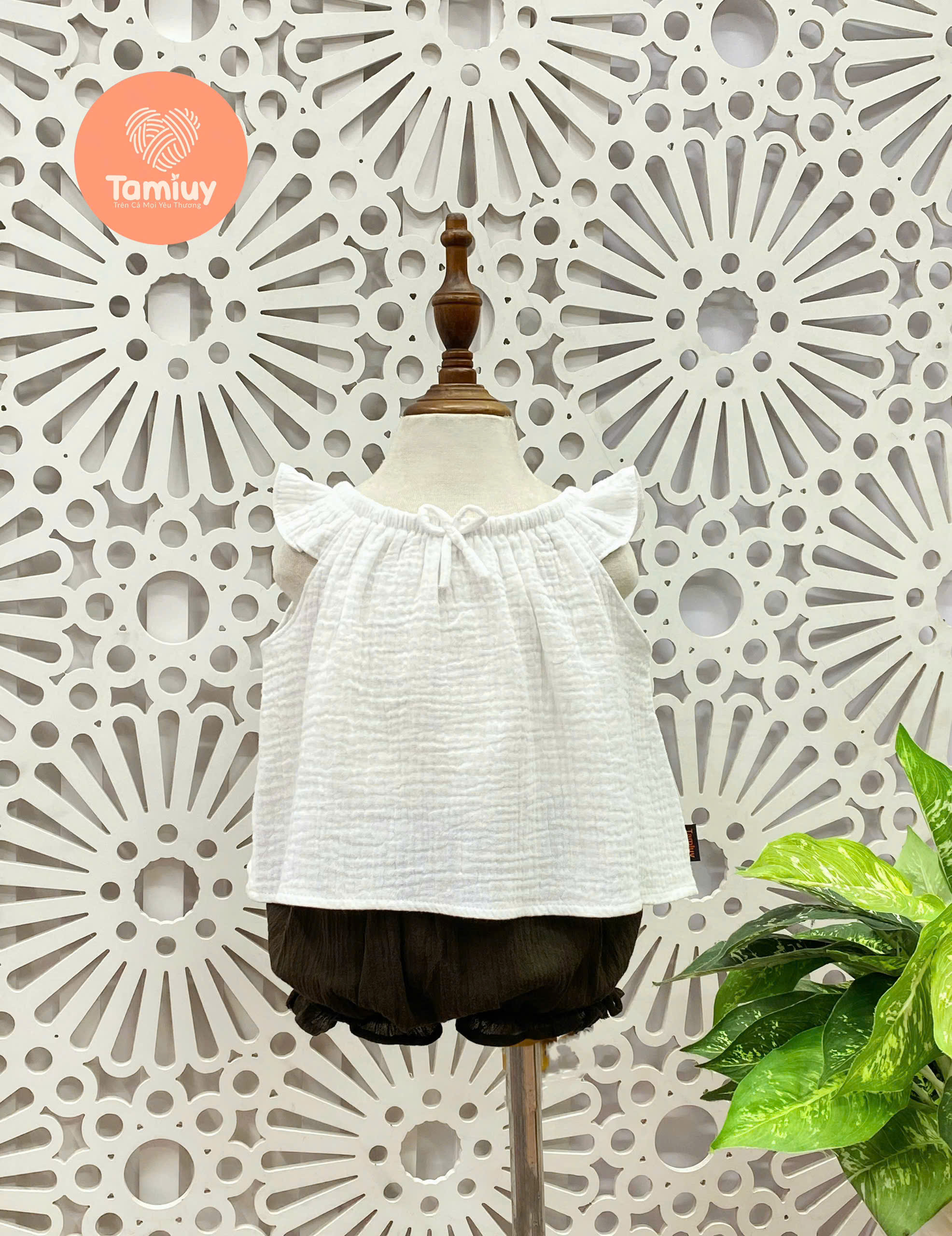 Bộ Bé Gái Tamiuy Vải Xốp Dún Cổ Phối Quần Phồng Nhiều Màu ,Size 10-38 kg