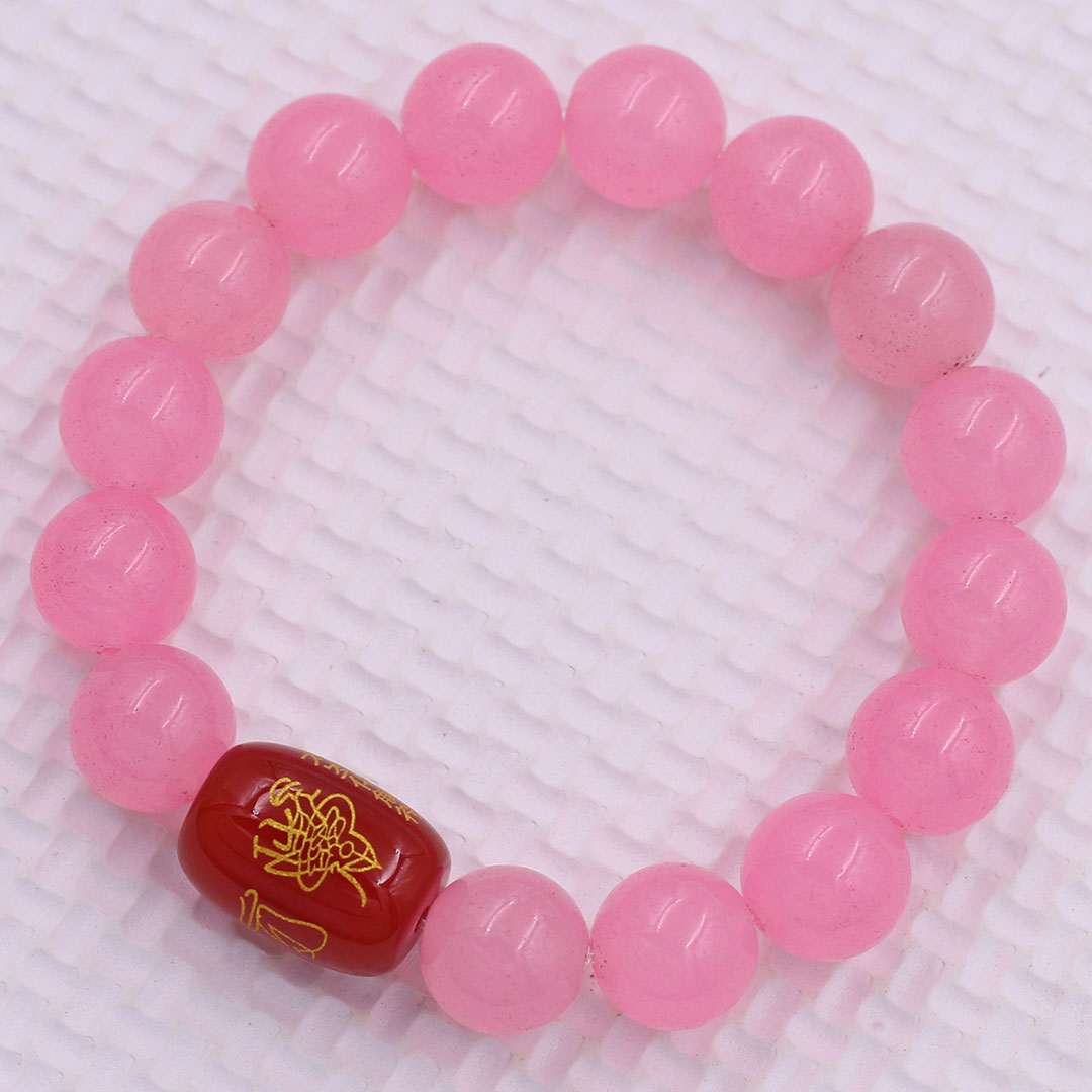 Vòng chuỗi đeo tay đá thạch anh hồng phấn 10 ly charm giải thái tuế phù, vòng chuỗi phong thủy, giải năm hạn thái tuế