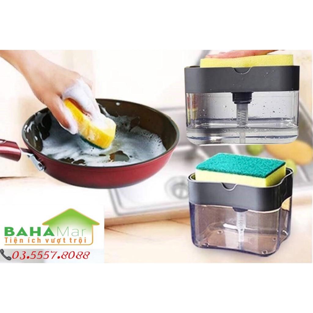 HỘP ĐỰNG NƯỚC RỬA BÁT CÓ VÒI BƠM VÀ KHAY ĐỰNG MIẾNG RỬA BÁT 2 IN 1 "BAHAMAR" có tặng kèm miếng rửa chén bát