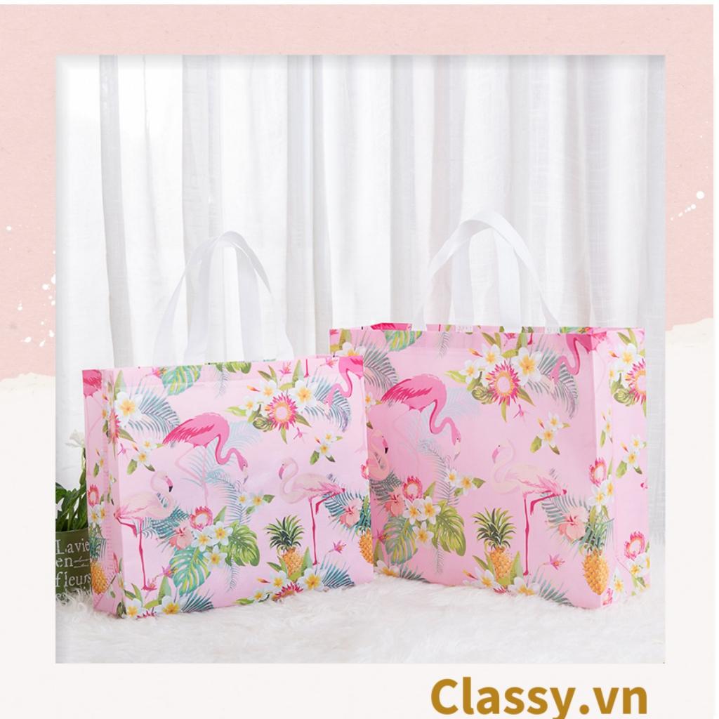 Túi Tote Classy size khổng lồ; chất liệu vải không dệt, hàng dầy chịu tải 40kg, in hình hồng hạc vintage T588