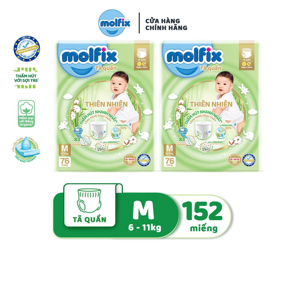 Combo 2 Tã quần Molfix Thiên nhiên Ultra M152/L136/XL124/XXL112