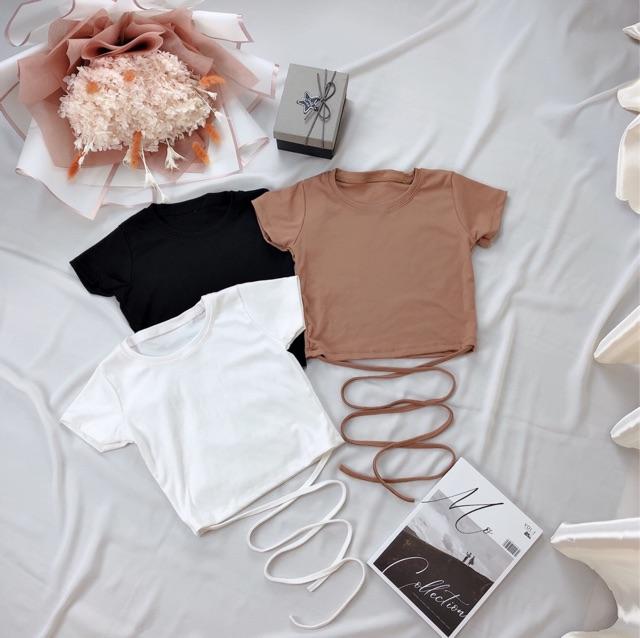 Áo croptop đan dây chéo tay ngắn về thêm màu bò sữa siêu hot
