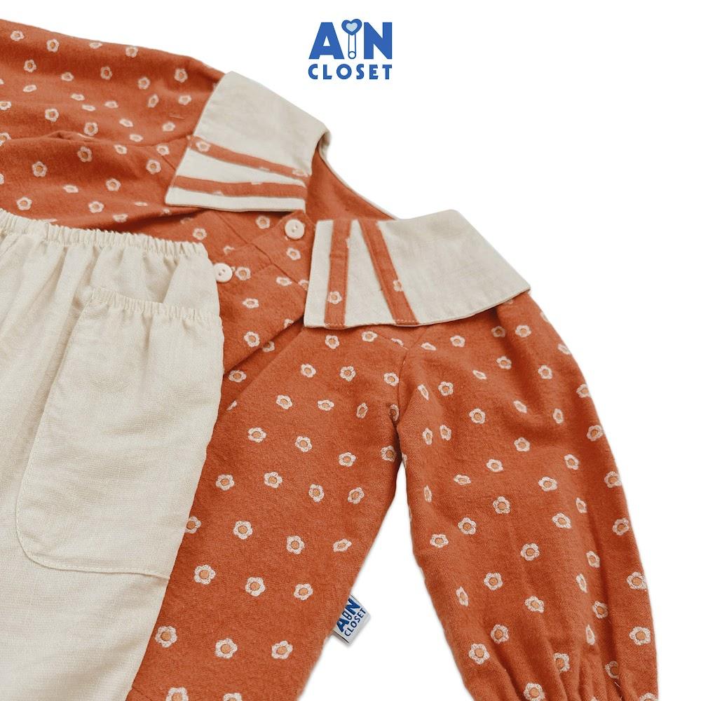 Bộ quần áo bài bé gái họa tiết hoa Lưu Ly cam thô bông - AICDBGM8EVRB - AIN Closet