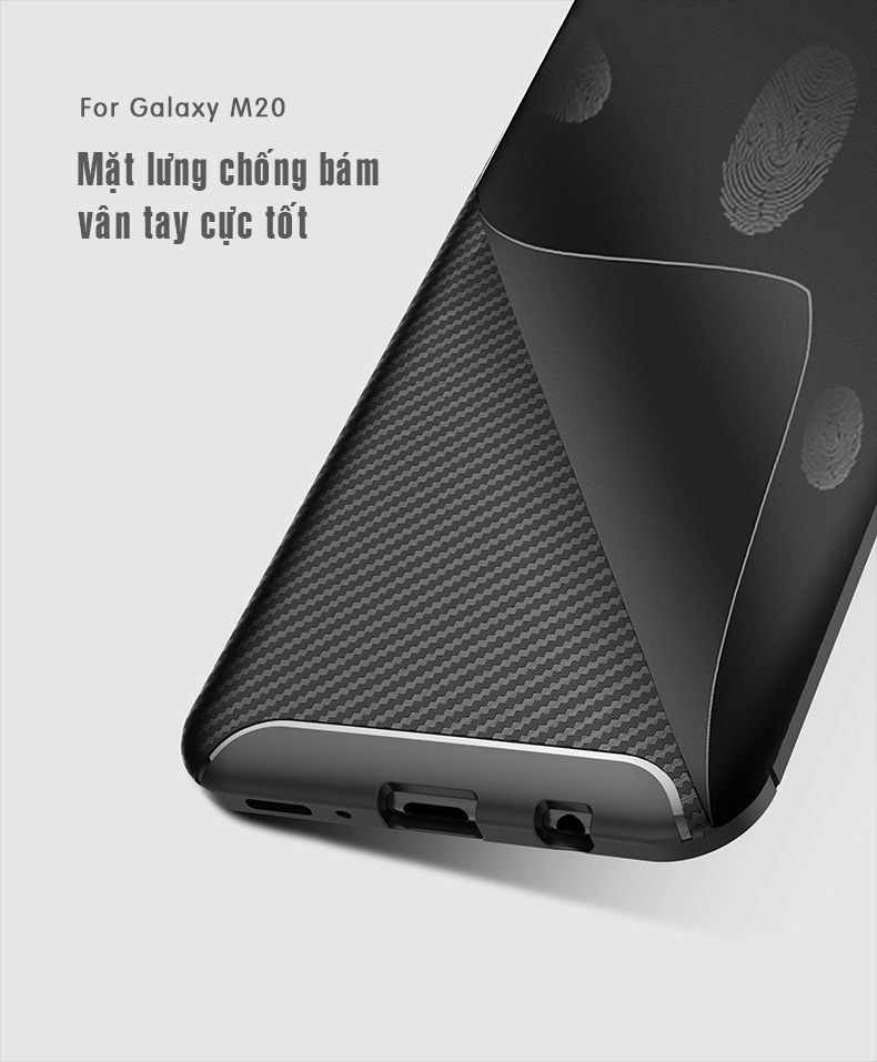 Ốp lưng chống sốc vân carbon màu đen cho Samsung M20 - Hàng nhập khẩu