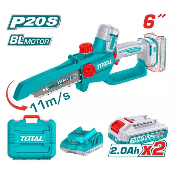 MÁY CƯA XÍCH MINI KHÔNG CHỔI THAN DÙNG PIN 20V TGSLI20662 TOTAL -HÀNG CHÍNH HÃNG