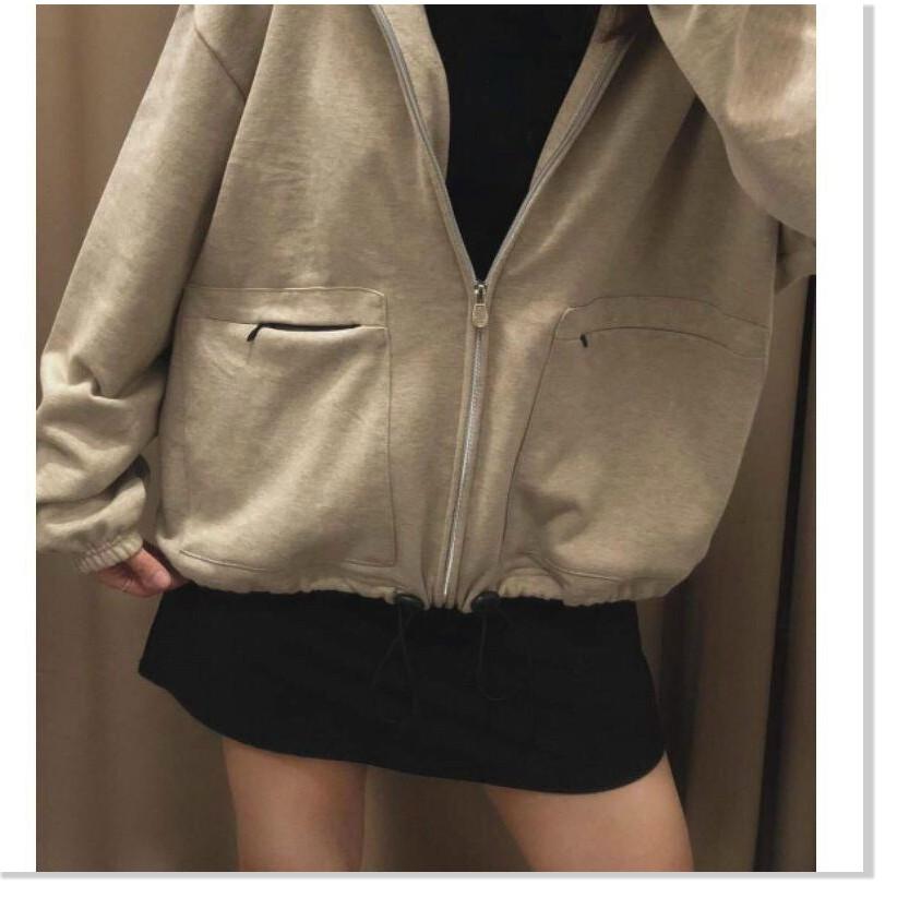 ÁO KHOÁC NỮ CÓ DÂY KÉO VÃI NỈ FORM RỘNG LANA FASHION