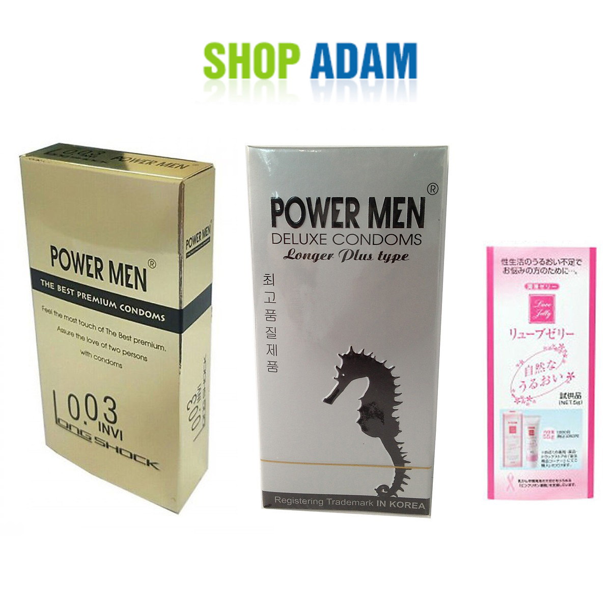 Combo 2 Hộp Bao Cao Su Gai Kéo Dài Power Men Cá Ngựa Xám Longer Plus Type + BCS Siêu Mỏng Chống Xuất Tinh Sớm Power Men 0.03 Invi - Tặng Kèm Gel Nhật- Che Tên Sản Phẩm