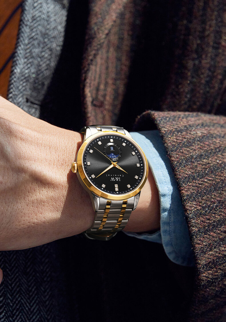 Đồng hồ nam chính hãng I&W Carnival 625G-T3 hàng mới fullbox,kính sapphire,chống xước,chống nước 50m,Bh 24 tháng,máy cơ (automatic),mạ vàng dây thép không gỉ