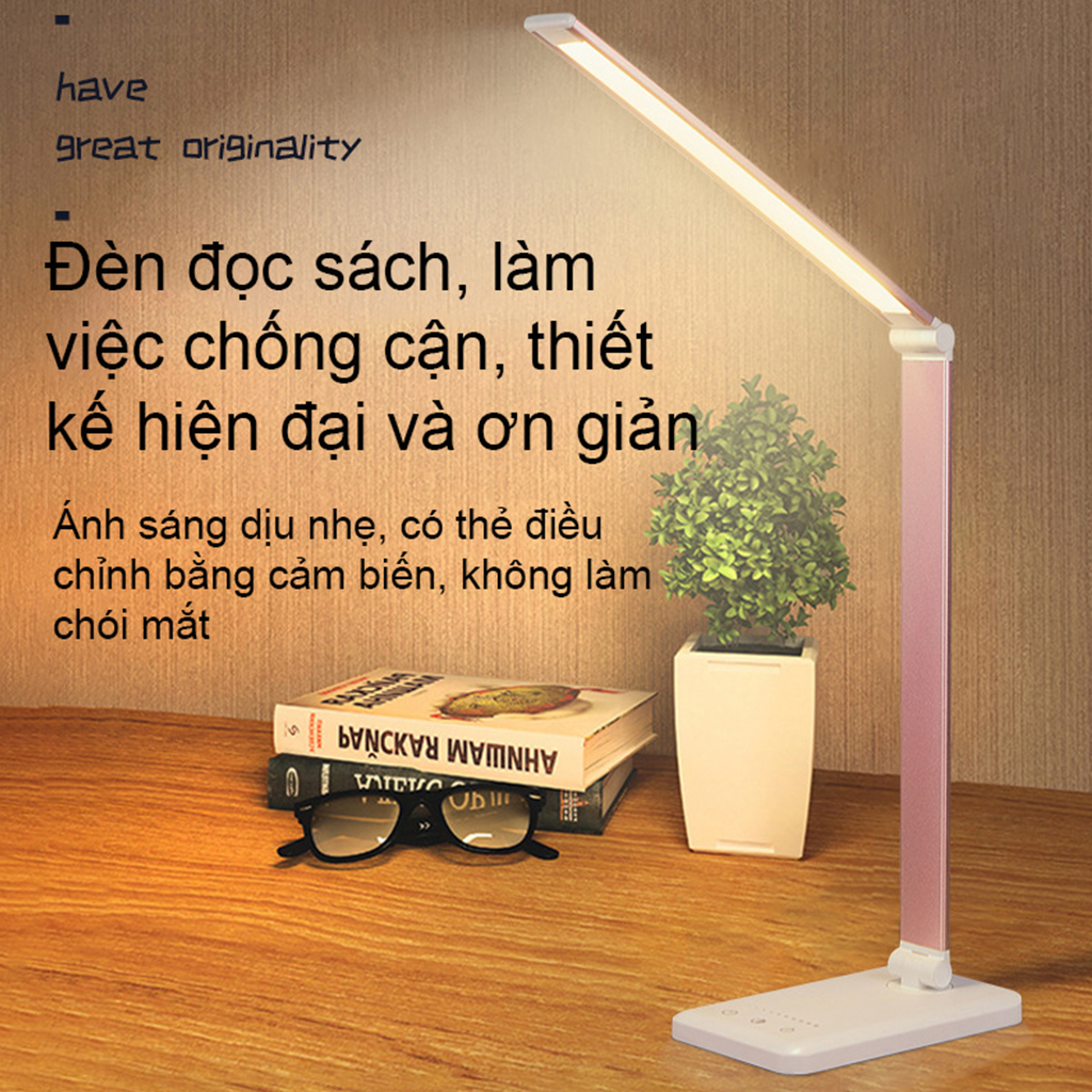 Đèn Học Led Chống Cận Bảo Vệ Mắt, Hợp Kim Nhôm, Cổng Sạc USB, Ba Chế Độ Màu, Công Tắc Cảm Biến