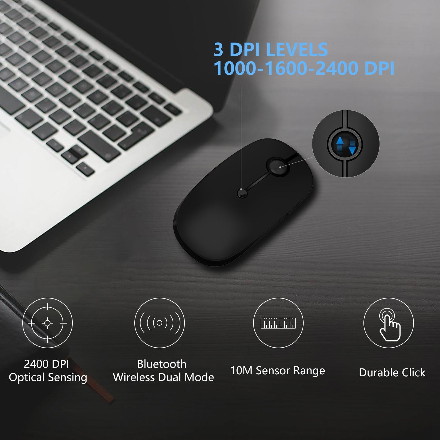 Chuột Không Dây Bluetooth Máy Tính Im Lặng Mause 3 Mức DPI Quang Có Backlit Chuột Siêu Mỏng Chuột Cho Laptop