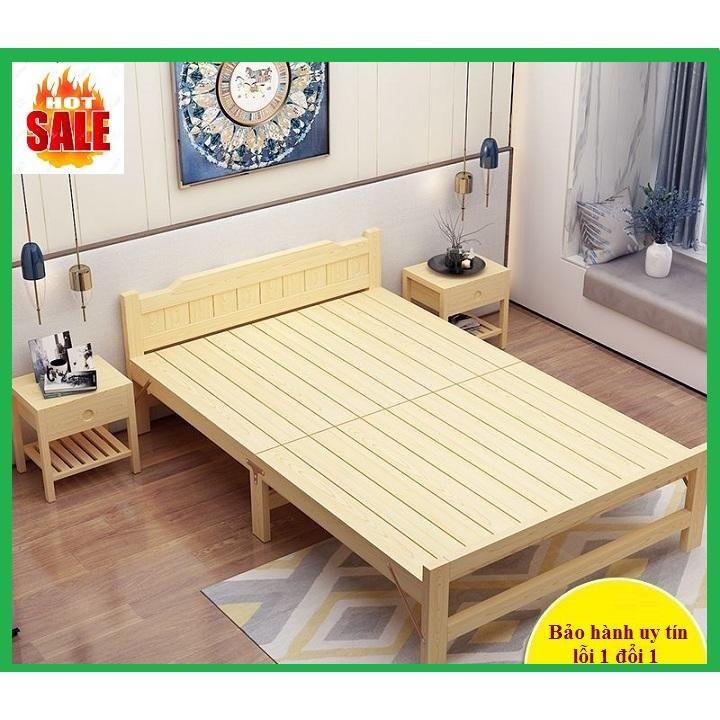 Giường ngủ - Giường ngủ gỗ thông gấp gọn, kích thước 100x195cm, tặng kèm đệm, gối