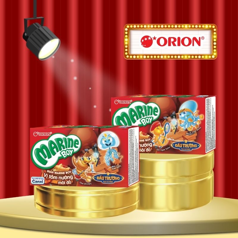 Bánh Cá Marine Boy Orion vị Tôm Nướng Môi Đỏ 35g/hộp