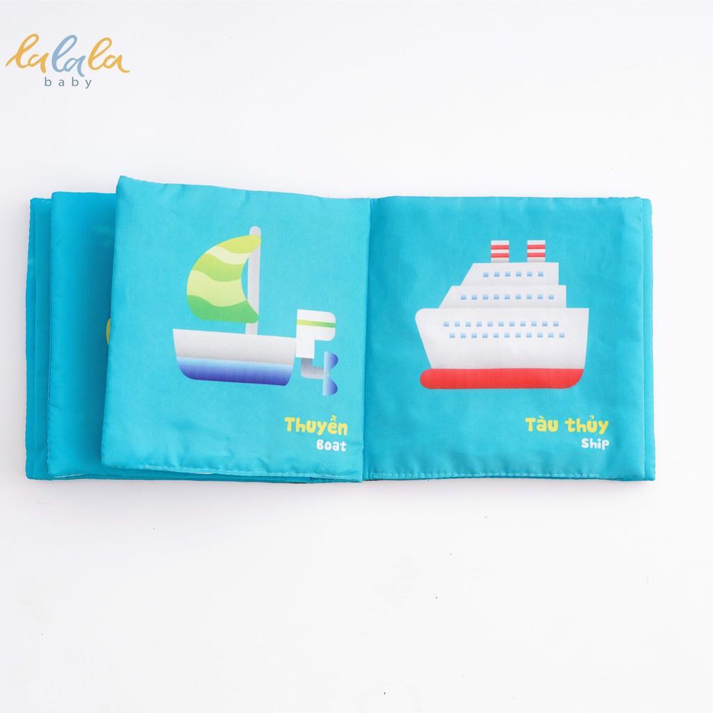 Sách vải song ngữ cho bé, kích thích đa giác quan chủ đề Phương tiện giao thông. Kích thước 15x15cm 12 trang