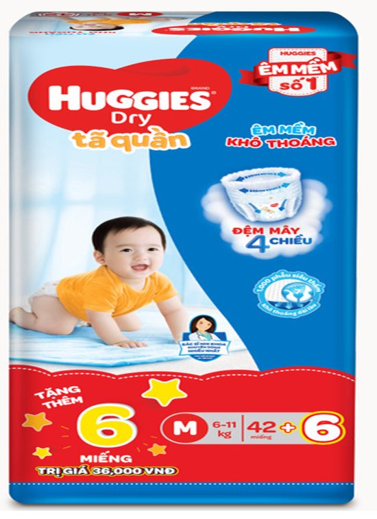 Tặng 6 miếng - Tã Quần Huggies Dry M42 (42 Miếng)