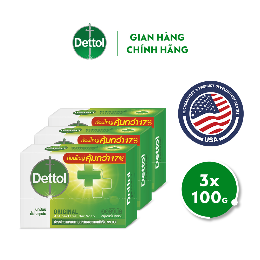 Combo 3 xà phòng Dettol kháng khuẩn 100g