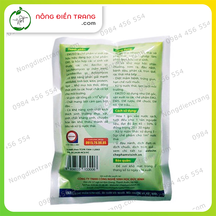 Chế Phẩm Vi Sinh EMZEO - Gói 200g - Ủ Phân Hữu Cơ, Phân Giải Xử Lí Và Khử Mùi Hôi Phế Thải Hữu Cơ VTNN Nông Điền Trang