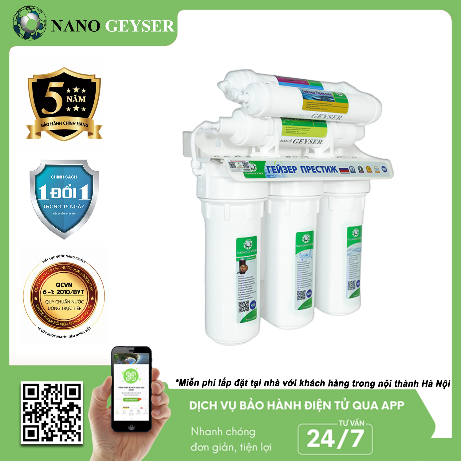 Máy lọc nước Nano Geyser ECO công nghệ lọc Nano - Hàng Chính Hãng