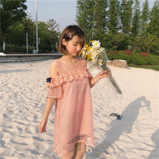 ĐẦM SUÔNG REN HỞ VAI