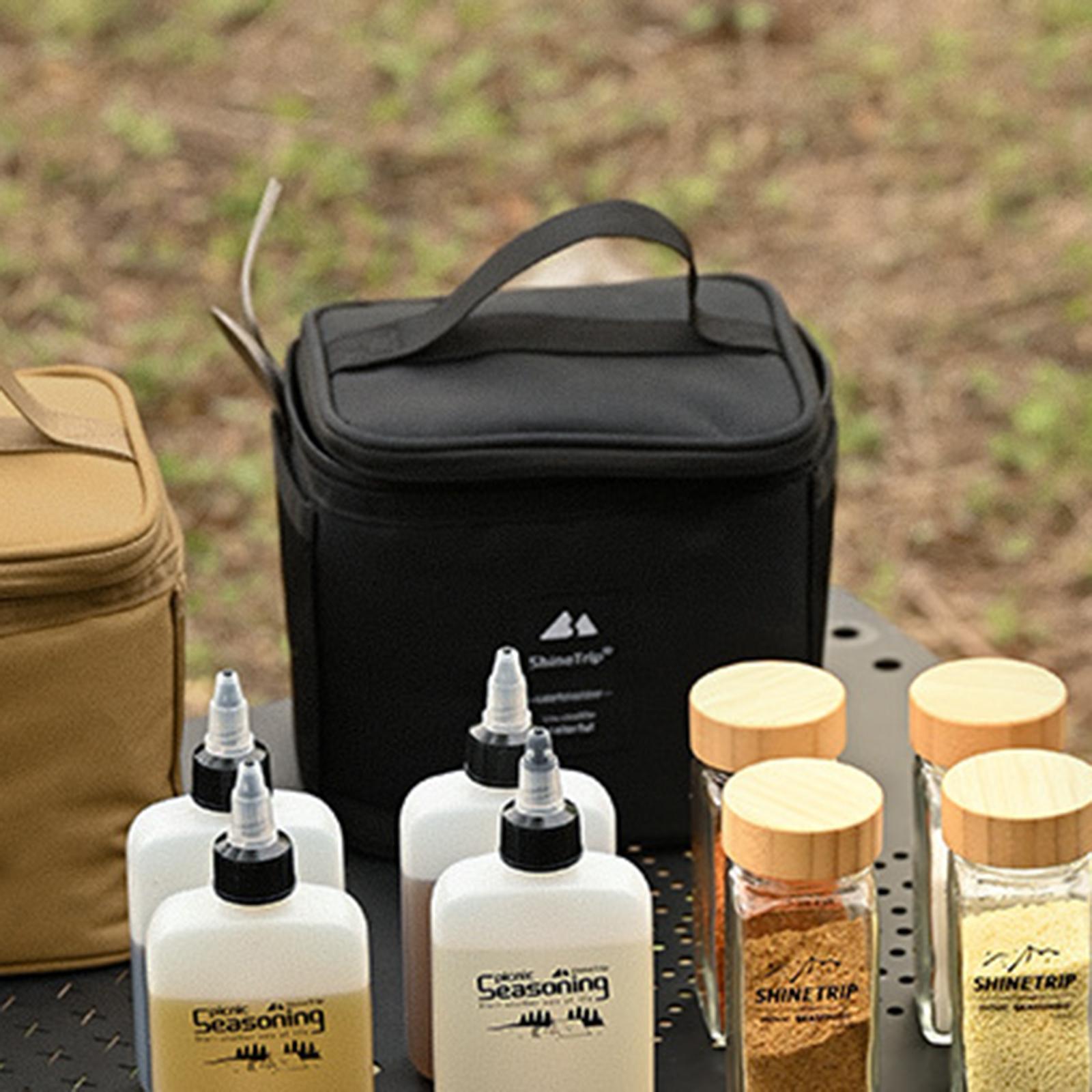 Condiments Bottle Storage Seasoning Jar Carrying Bag Camping Black