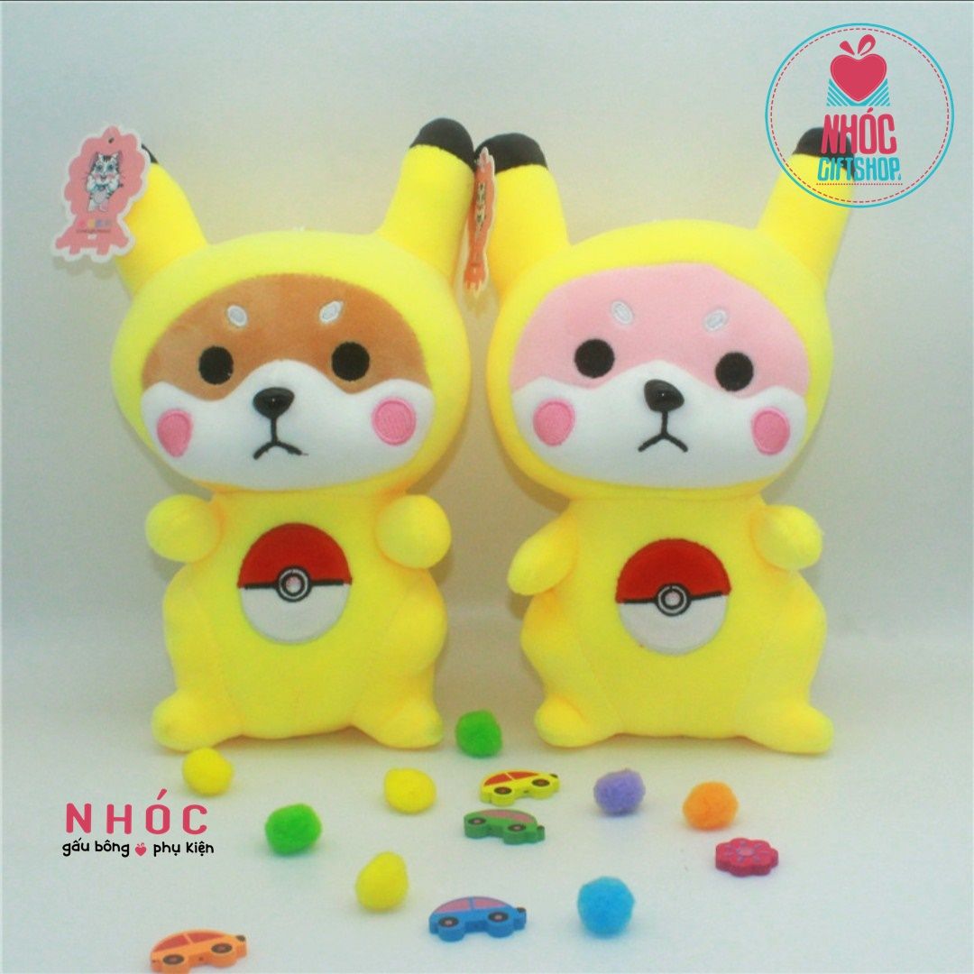 Gấu Bông Hoạt Hình Chó Shiba Áo Pikachu Lông Mịn Bông Mềm Hàng Cao Cấp Đồ Chơi Cho Bé An Toàn Dễ Thương Size Vừa Tay Nhi