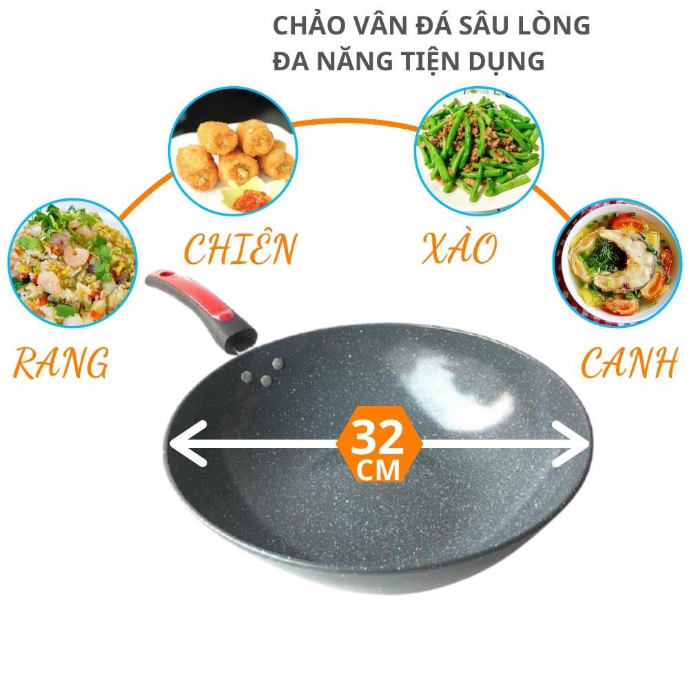Chảo đá sâu lòng có tay cầm cao chống dính đường kính 32cm - Chảo lỏm không nắp