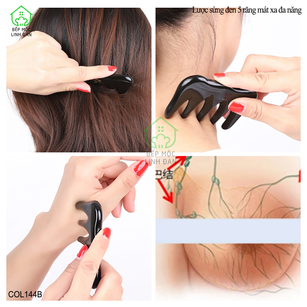 Lược Sừng Đen Răng Thưa Massage Đa Năng Giảm Căng Thẳng