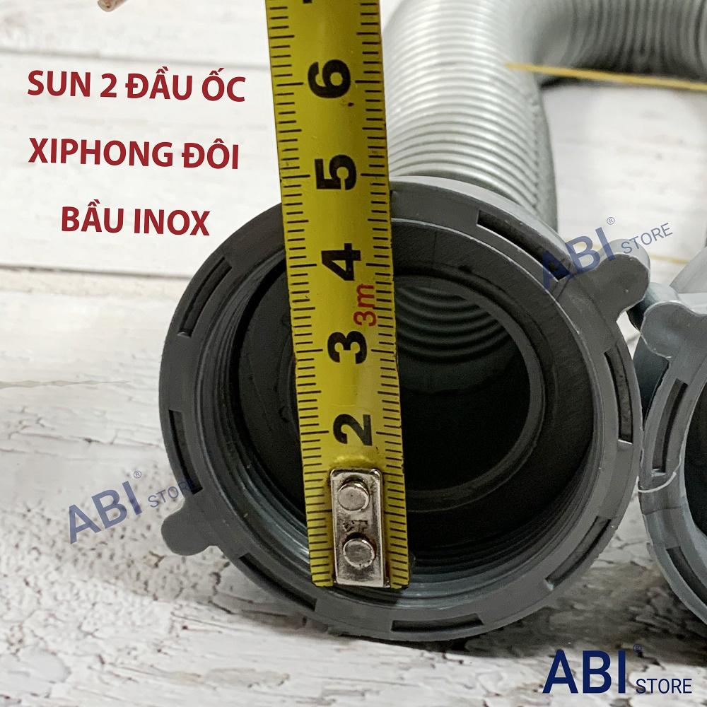 Ống thoát nước bộ xi phông chậu rửa bát 2 hố bầu inox ( sun 2 đầu ốc )