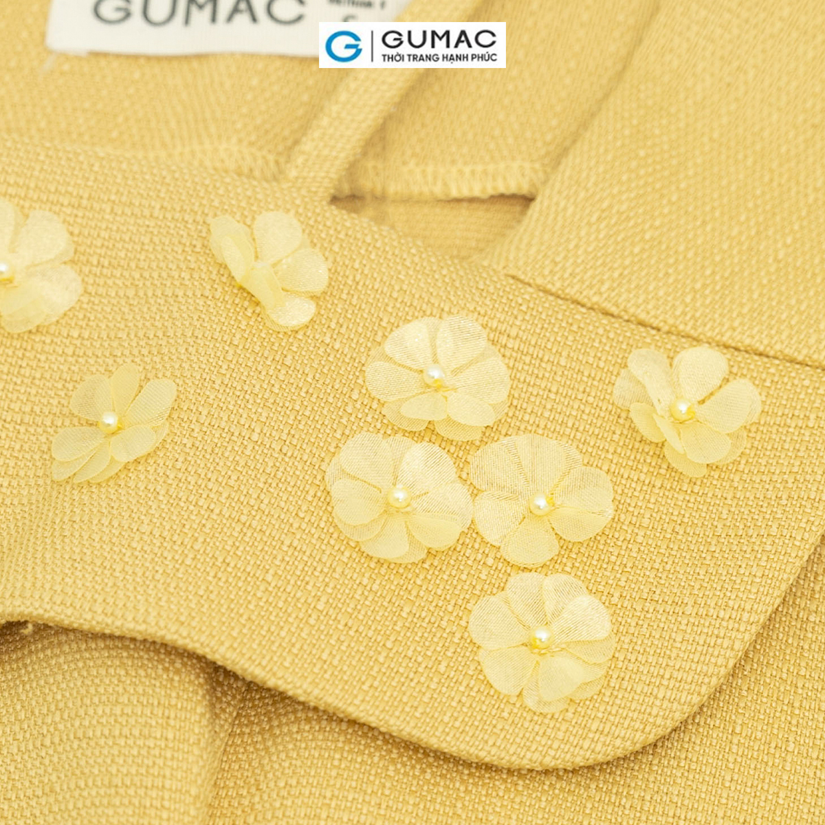 Đầm dáng xòe A cổ vuông đính hoa nữ tính sang trọng thanh lịch thời trang GUMAC DD06046