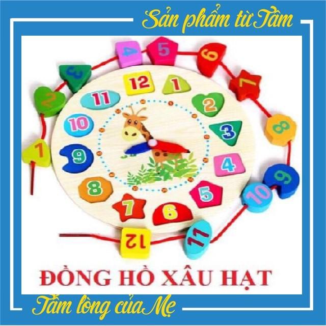 Đồng Hồ Gỗ Xâu Hạt Cho Bé - Đồng Hồ Gỗ Hình Học Kèm Xâu Hạt Giúp Bé Tư Duy Thông Minh