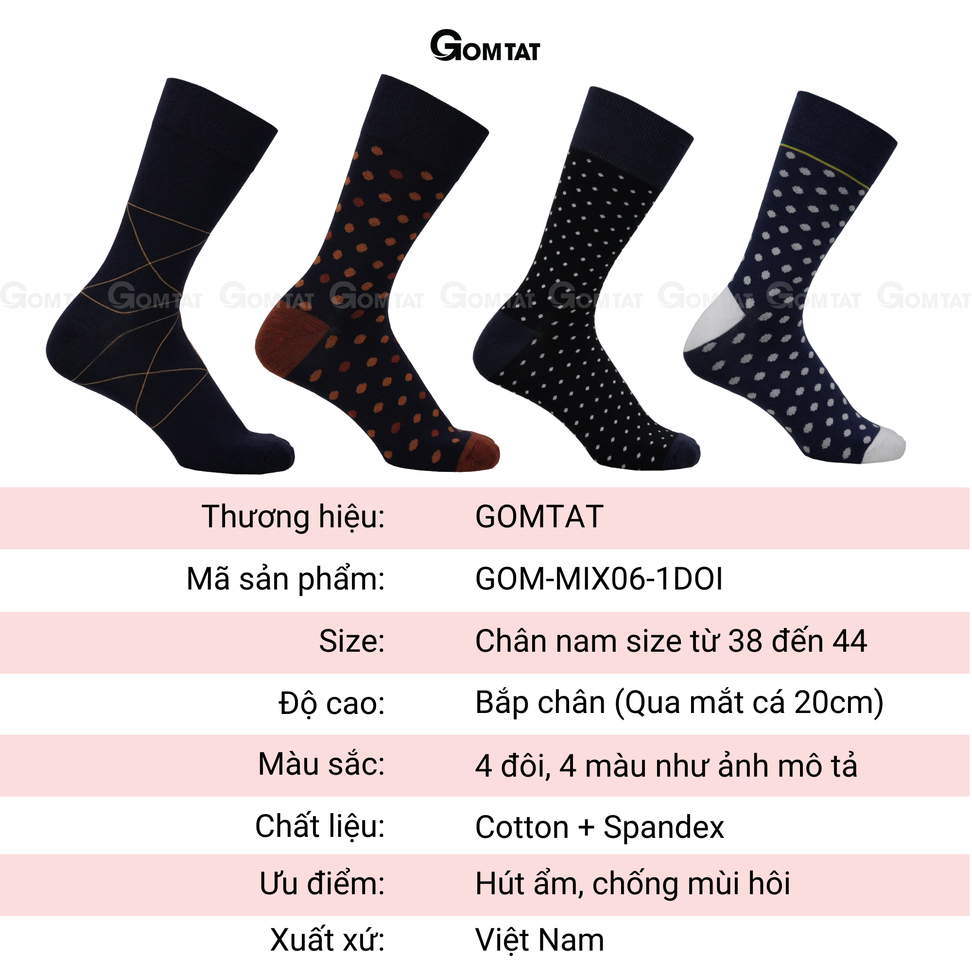 Tất Nam Công Sở Cao Cấp MIX06, Vớ Giày Tây Nam Chất Liệu Cotton Mềm Mại Thoáng Khí - GOM-MIX06-1DOI